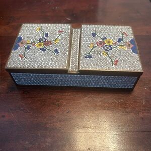 Rare Find: 19th C. Antique Chinese Cloisonne 2-compartment Hinged Lid Box, 5x3”